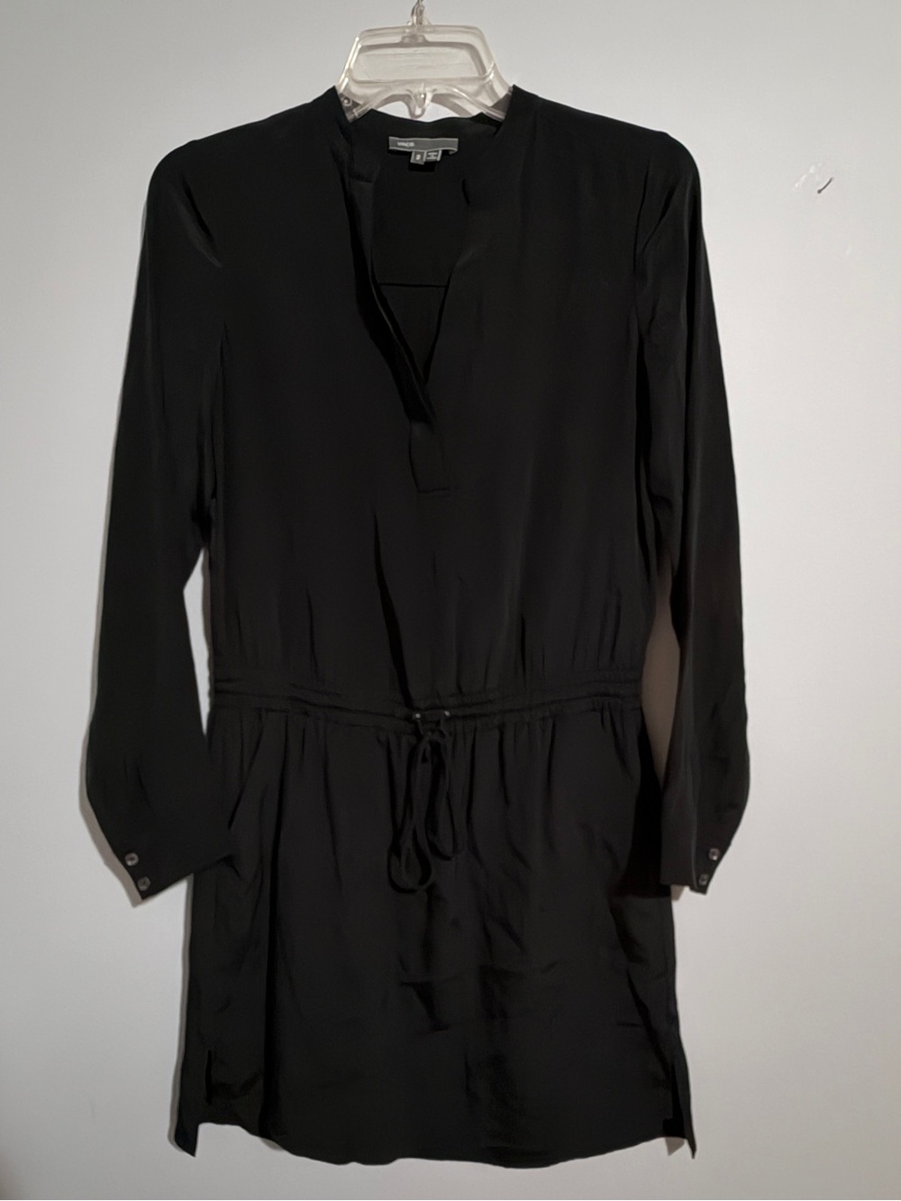 Vince Black Long-Sleeve Drawstring Waist Tunic Dress